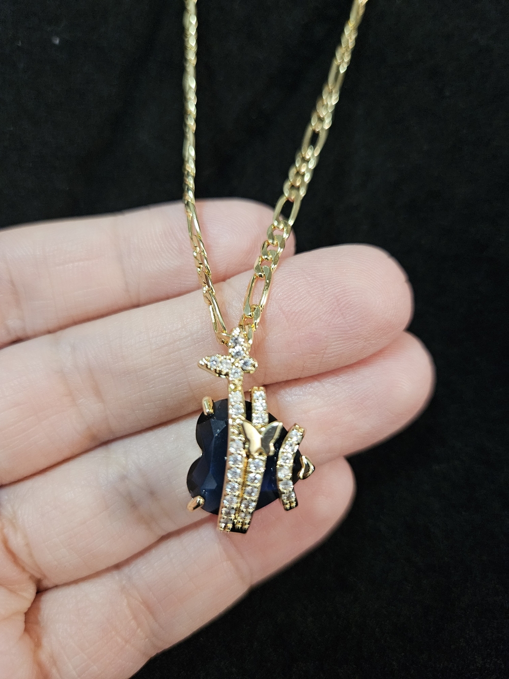 Gold Plated Blue Crystal Butterfly Pendant Necklace